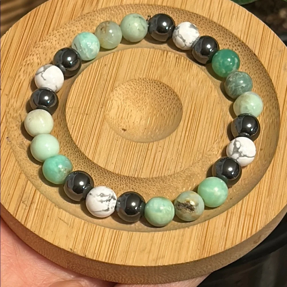 Handmade Chrysoprase + Howlite + Hematite Grounding Beaded Bracelet
